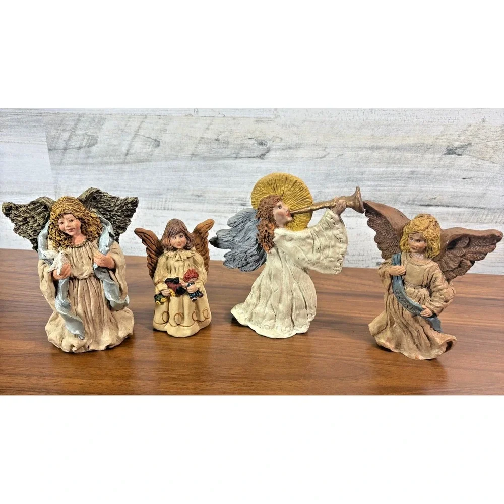 JUNE MCKENNA Vintage 1988-1992 Resin Figurine Christmas Angels Lot of 4